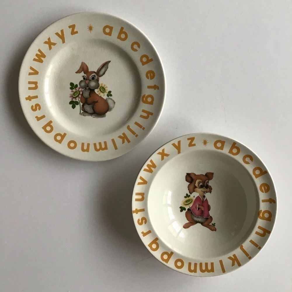 Child’s Alphabet Plate & Bowl England Woods & Sons Nursery Rhyme Bunny Vintage - Picture 11 of 16
